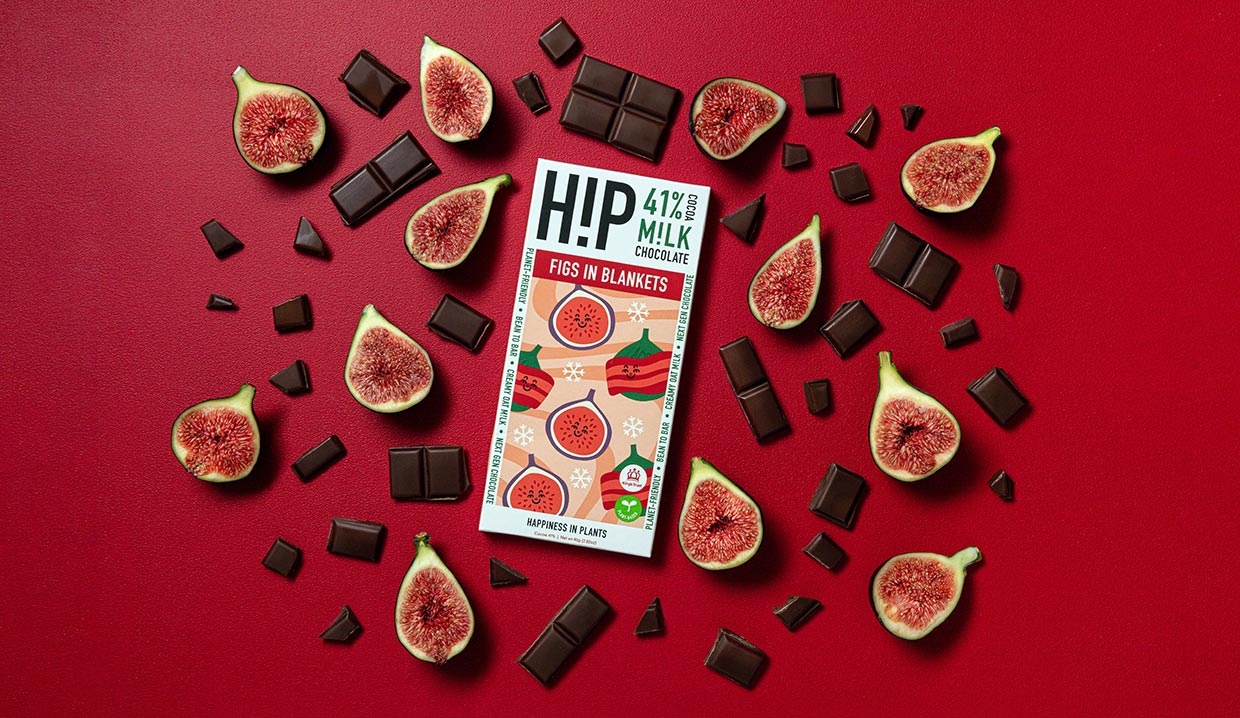 H!P launches ‘Figs in Blankets’ chocolate bar with vegan bacon