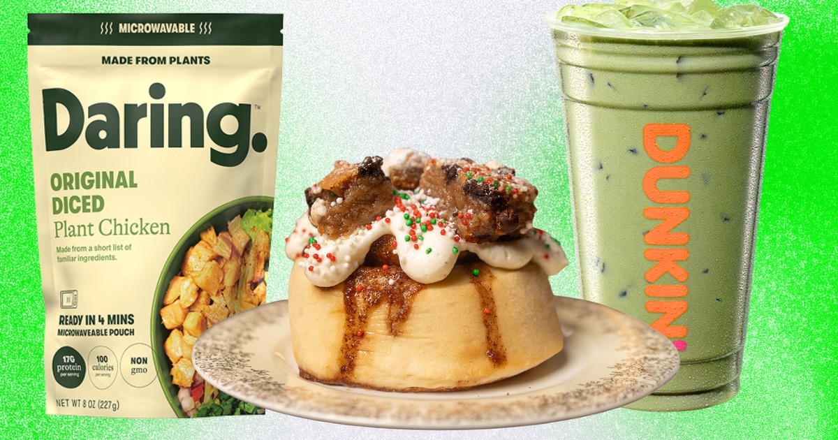 This Week in Vegan Food: Walmart’s New Microwaveable Chicken, Dunkin’s Wicked Brown Sugar Matcha, and Holiday Cinnamon Rolls